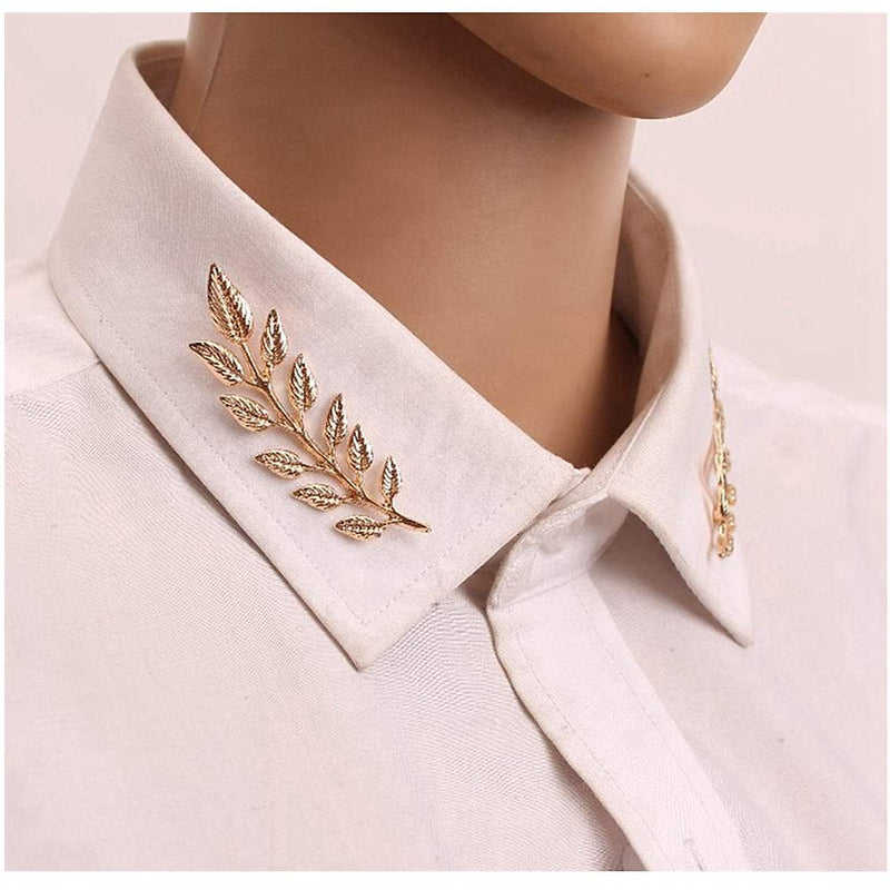 [Australia] - Gentlemen Suit Gold Brooches Simple Elegant 1 Pair Elegant Wheat Leaf Suit Clip Collar Pin Brooch Unisex 