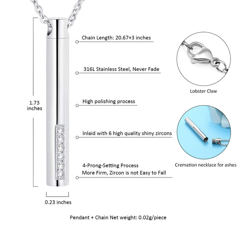 [Australia] - BLESSILY Urns for Human Ashes Necklace Pillar Bar Cremation Jewelry for Women Men Pet Cat Dog with Zircon Crystal Pillar Bar Necklace 