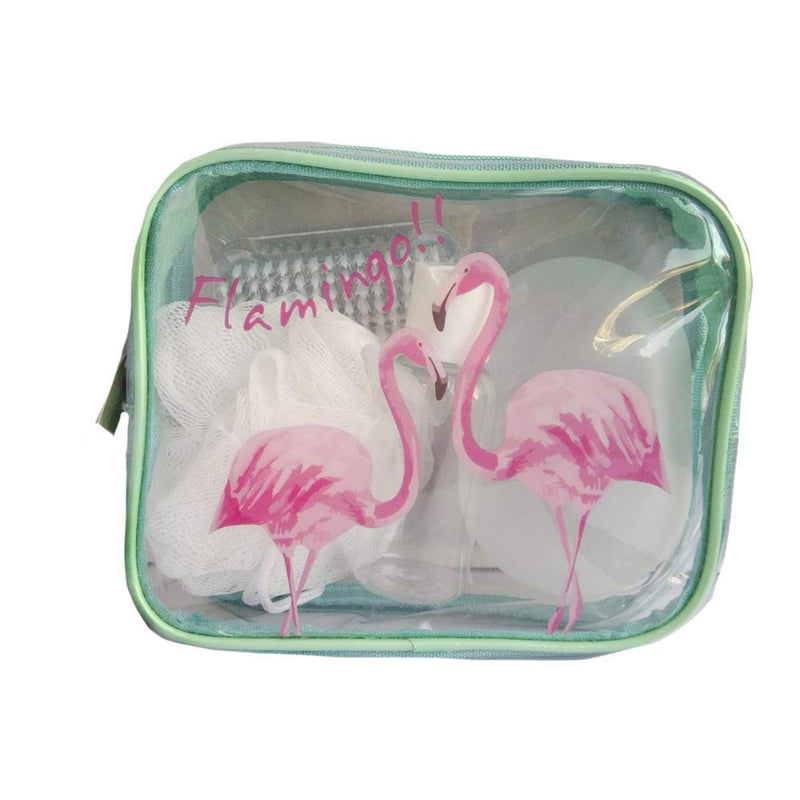 [Australia] - Myxx Teal and Pink Flamingo 4 Piece Travel Shower Kit 