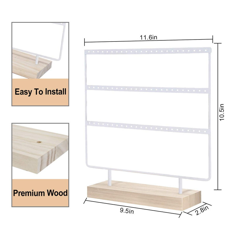 [Australia] - ANNDOFY Earrings Organizer Jewelry Display Stand, 3-Tier Earring Holder Rack for Hanging Earrings, Metal and Wood Basic Large Storage Earring Jewelry Display Tree as Women Girls Gift White 