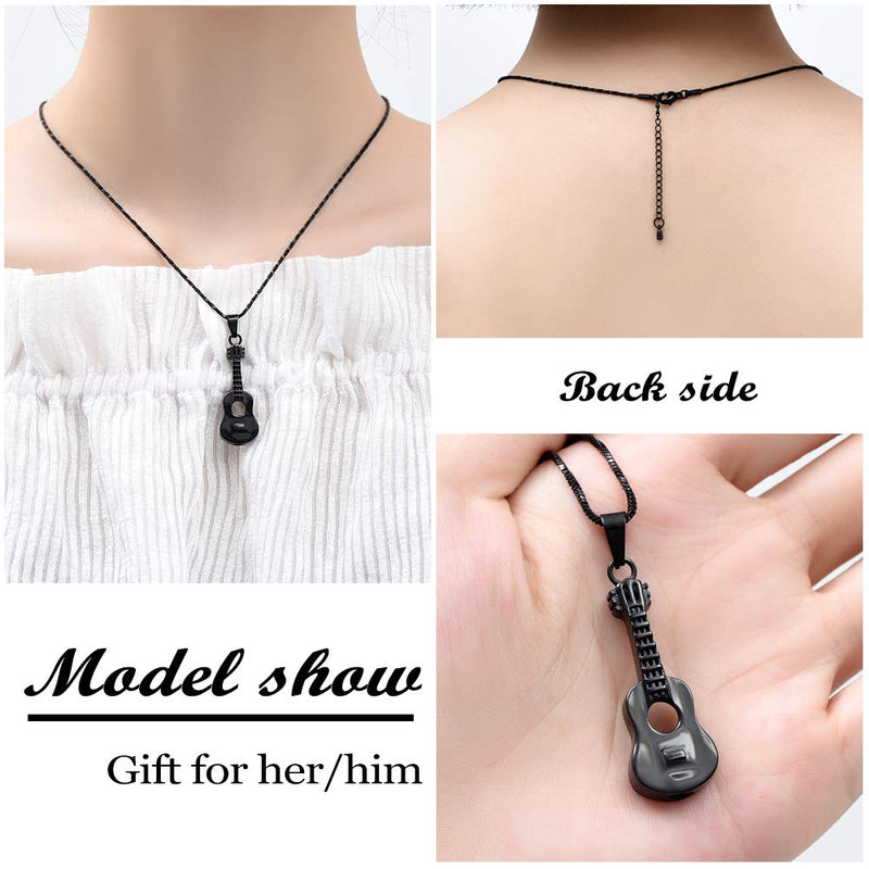 [Australia] - Yinplsmemory Cremation Jewelry Carved Guitar Urn Necklace for Ashes for Dad Cremation Pendant Ashes Holder Memorial Keepsake Urn Necklace for Women/Men Black 