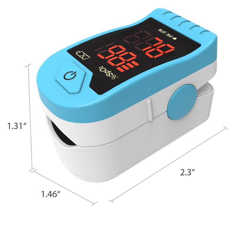 [Australia] - CHOICEMMED Light Blue Finger Pulse Oximeter - Blood Oxygen Saturation Monitor - SPO2 Pulse Oximeter - Portable Oxygen Sensor with Included Batteries - O2 Saturation Monitor with Carry Pouch 