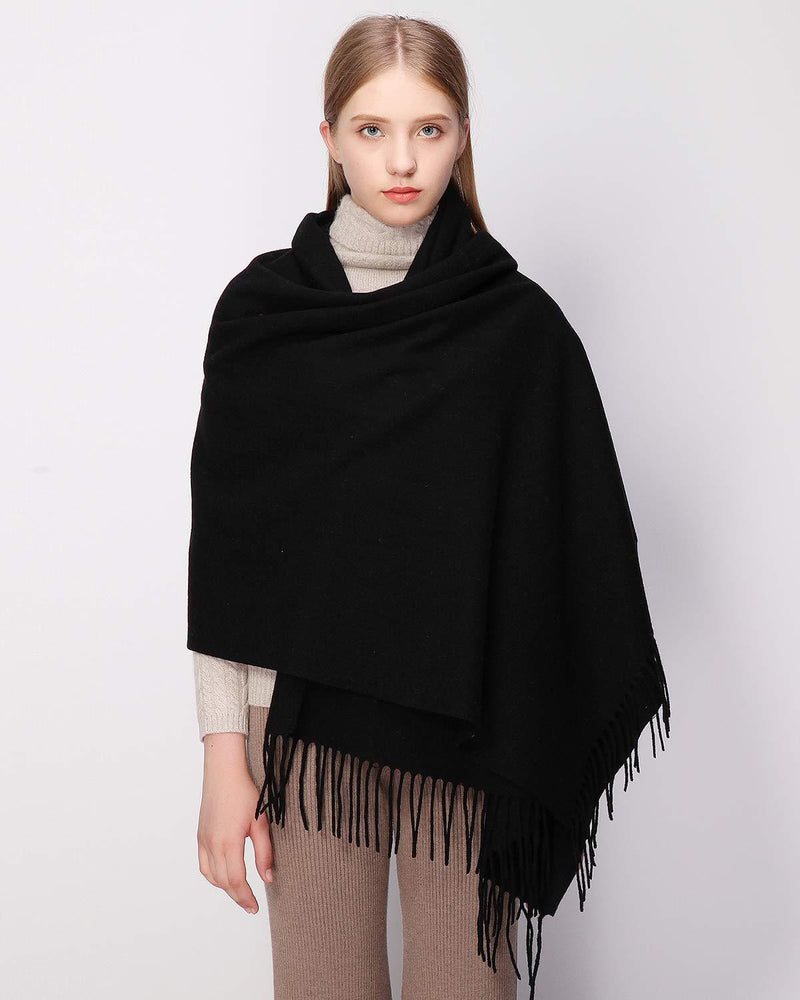 [Australia] - RIIQIICHY 100% Wool Scarf Pashmina Shawls and Wraps for Women Cashmere Warm Winter More Thicker Soft Scarves Black 