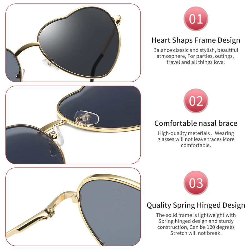 [Australia] - Dollger Heart Sunglasses Thin Metal Frame Lovely Heart Style for Women Pink Gradient Lens+gold Frame 
