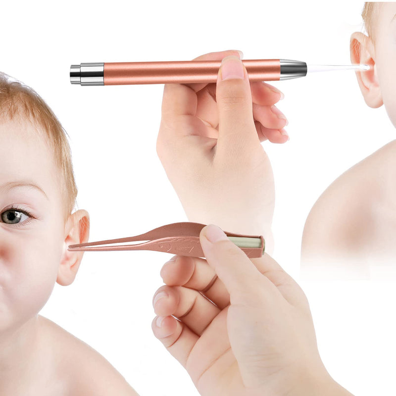 [Australia] - 4 Pack Ear Pick with Light, Ear Cleaner Ear Wax Removal Tool Kit for Kids and Adults, Ear Picks Digger & Tweezers & Spiral Spring Ear Spoon Set with Storage Box (Rose Gold) Style 1 