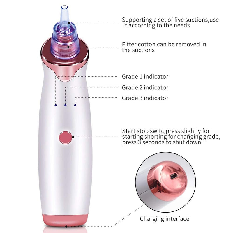[Australia] - Aibeau Blackhead Remover Electric Blackhead Vacuum Suction Rechargeable Whitehead Remover Tool Kite Cleanser with 4 Replaceable Heads, Hot Pack Function and 3 Modes 