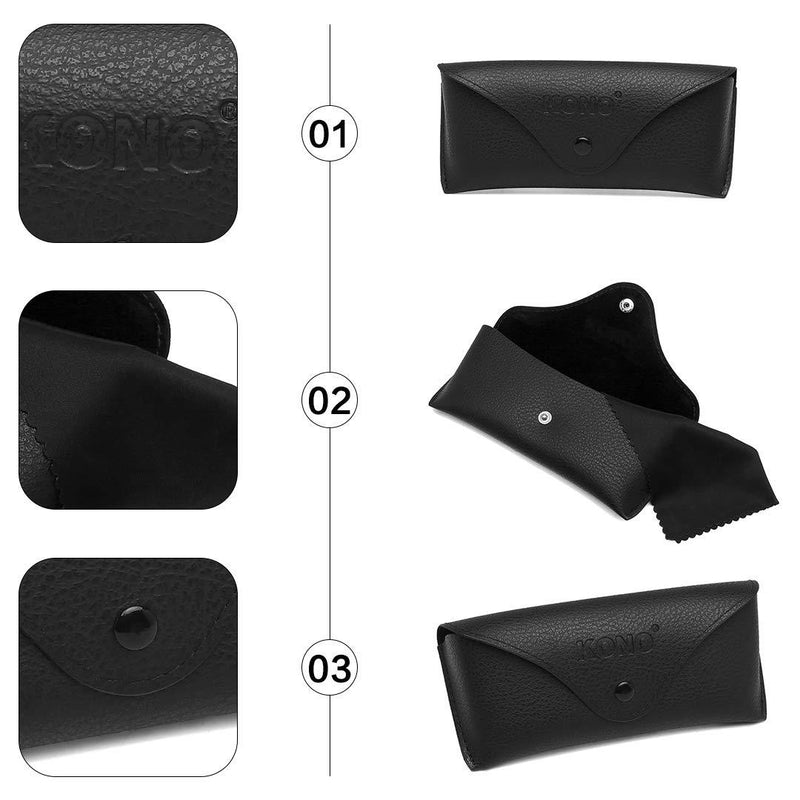 [Australia] - Kono Portable Glasses Case PU Leather Sunglasses Storage Bag Soft Eyeglasses Case for Men & Women Black 