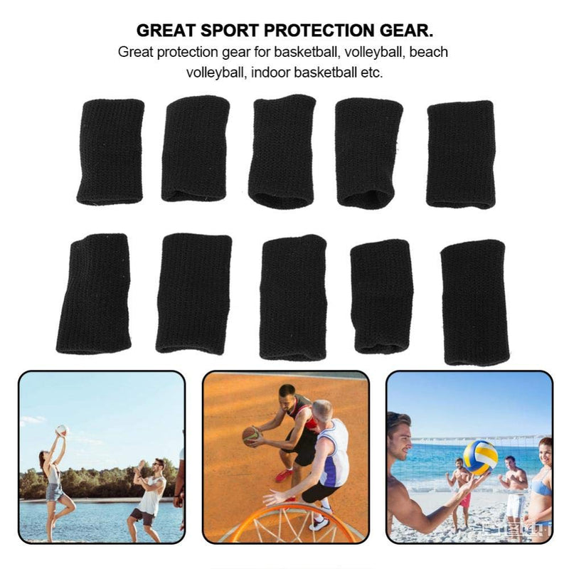 [Australia] - Finger Sleeves, 10pcs Basketball Finger Protector Flexible Sports Guards Wraps Stretchy Volleyball Support Brace (Black) 
