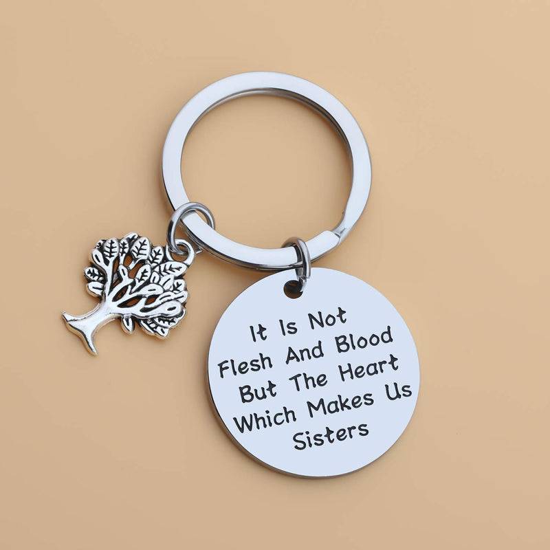 [Australia] - LQRI Unbiological Sister Gift BFF Gift to My Bonus Sister in Law Gift It's Not The Flesh and Blood But Heart Which Makes Us Sisters Keychain Sister Friendship Jewelry Stepsister Gift sliver 