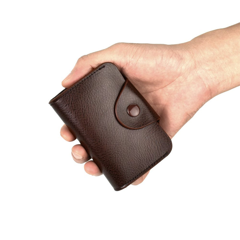 [Australia] - Credit Card Organizer Snap Wallet Small Money Cases Holder Genuine Leather Mini Purse for Men Women,Gift Box Package Dark Brown 