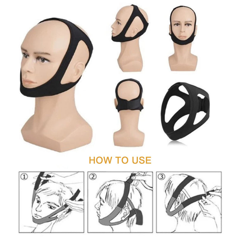 [Australia] - Anti Snoring Chin Strap Stop Snoring Aids Breathable Stop Snore Chin Strap Snoring Solution Snore Stopper Adjustable Anti Snoring Belt Stop Snoring Device for Men, Women, CPAP Users, Mouth Breather Black 