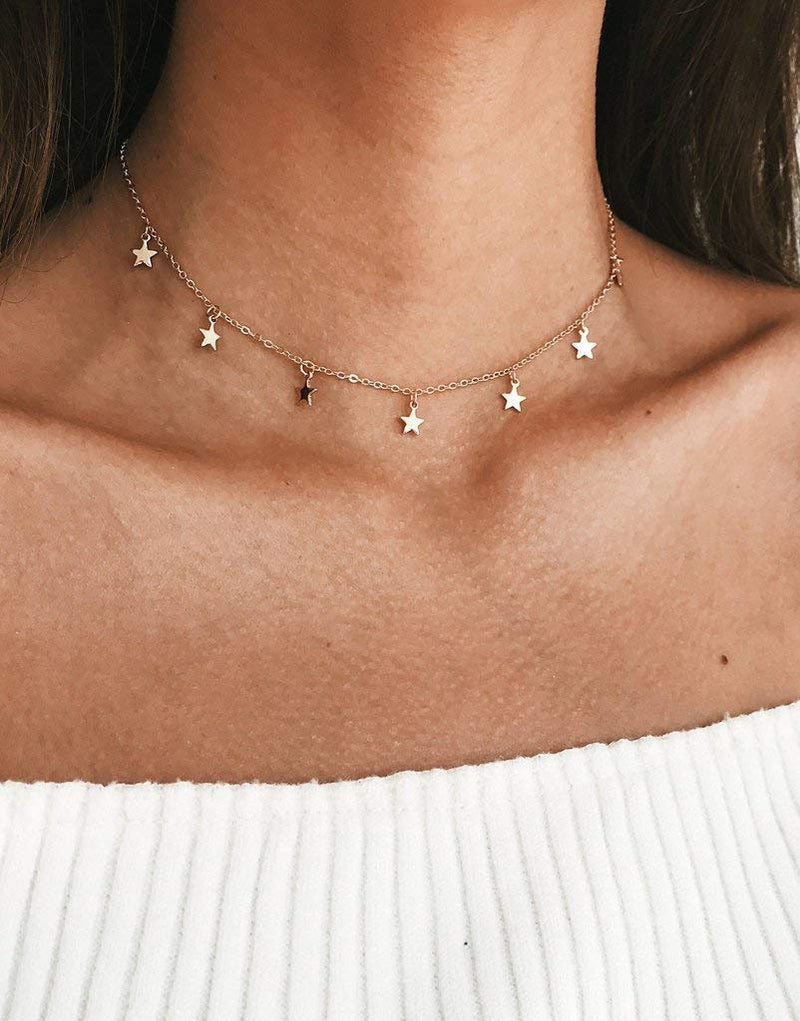 [Australia] - CSIYANJRY99 Star Choker Necklace Gold/Silver Star Necklace Choker for Women Dainty Choker Necklace Holiday Jewelry Gift gold star 