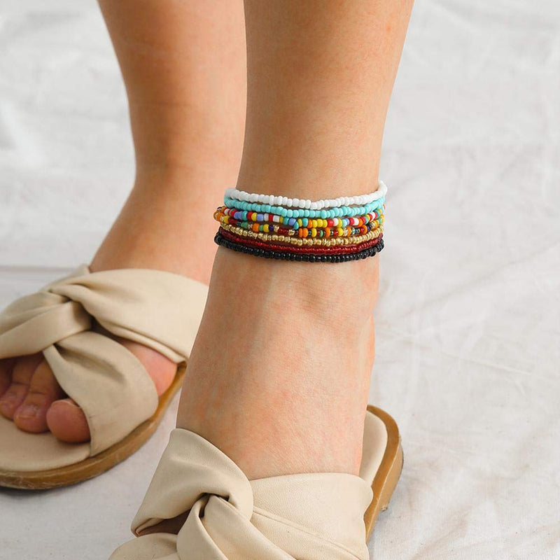 [Australia] - XIJIN 8Pcs Handmade Beaded Anklets for Women Girls Boho Colorful Beads Ankle Bracelets Adjustable Foot Anklet Set I 