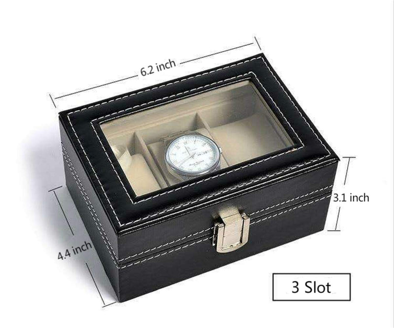 [Australia] - NuAngela 3 Slot Watch Box PU Leather Lockable Travel Watch Storage Boxes Jewelry Display Storage Case For Men/Women 
