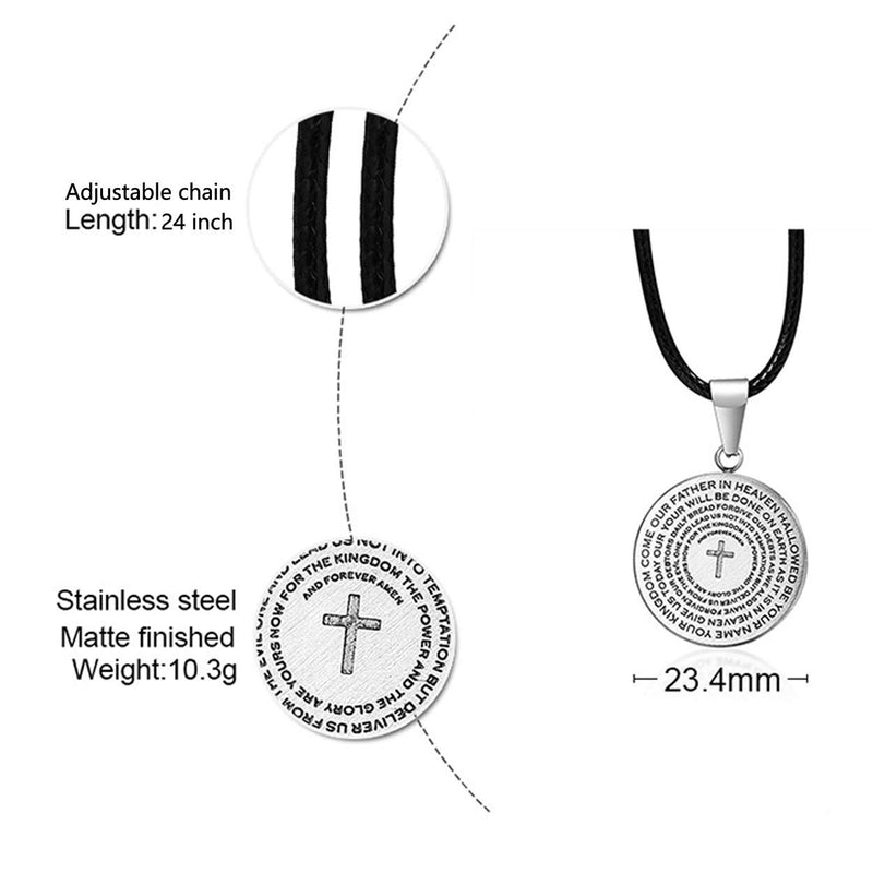 [Australia] - Rehoboth Stainless Steel Coin Medal Our Father Lord's Prayer Cross Pendant Necklace for Boys Girls Women Men Prayer Hands Coin Medal Pendant 24" Chain Black Gold Silver Silver Cross 