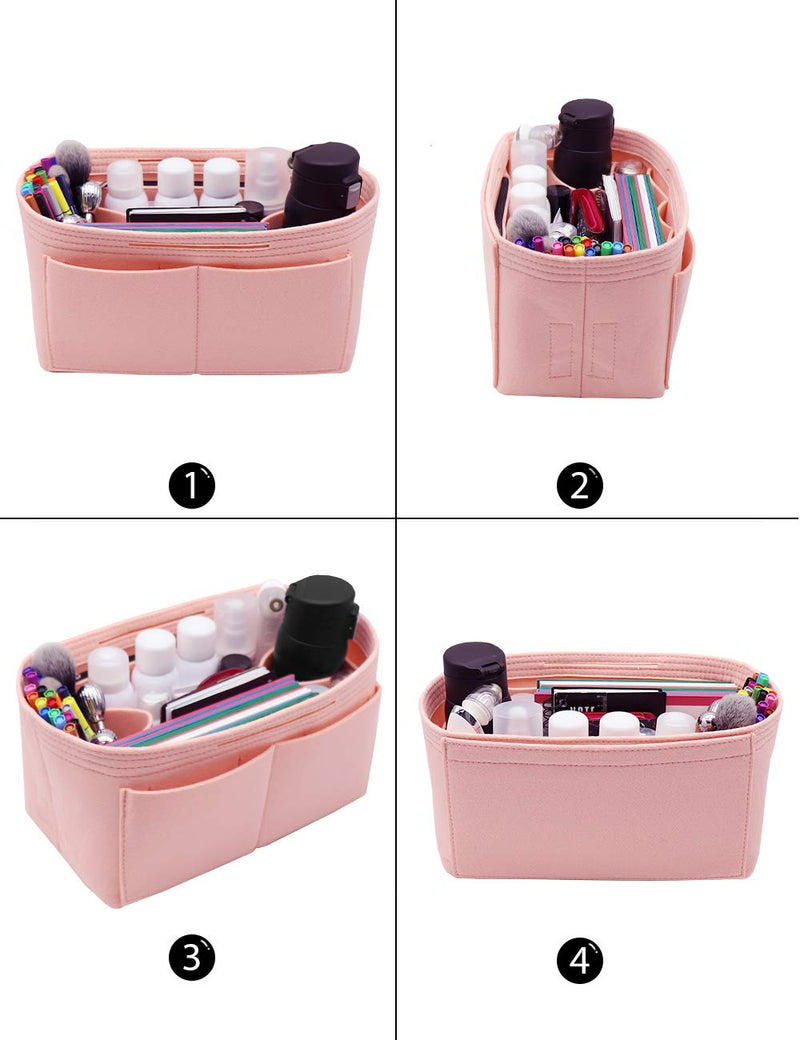 [Australia] - Felt Purse Organizer Insert Zipper Pocket with Two Removeable Bottle Holder Medium Pink 