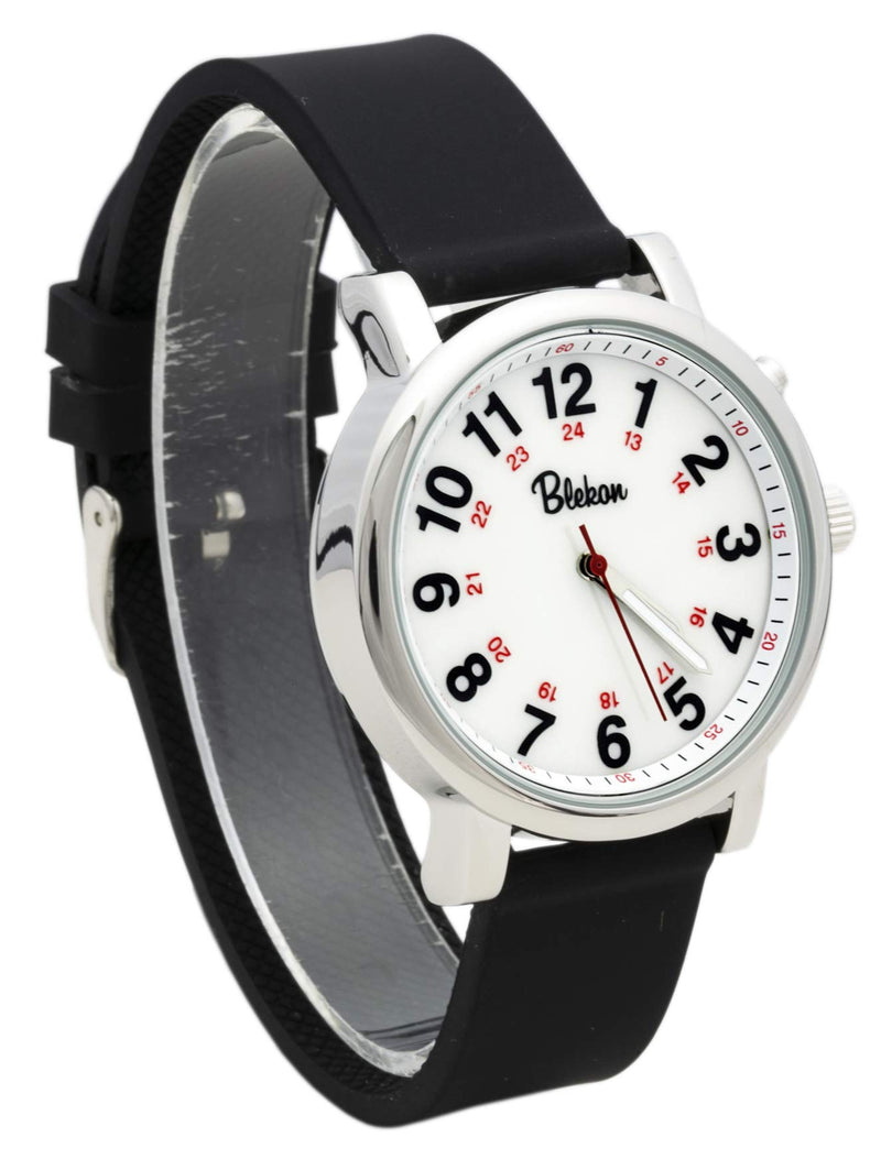 [Australia] - Blekon Original Nurse Watch - Medical Scrub Colors, Easy Read Light Up Dial, Second Hand, Water Resistant Watch BLACK 