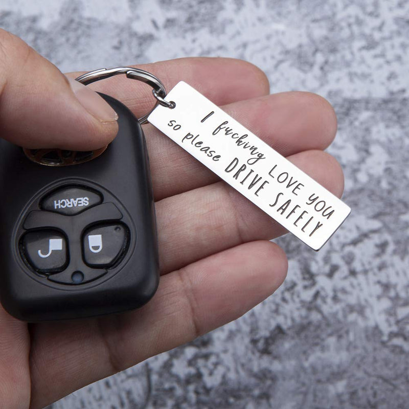 [Australia] - Father's Day Gifts Drive Safe Keychain Boyfriend Gifts for Husband Dad I Love You Gifts Birthday Gifts Key Ring Rectangle Gift New Driver Trucker Gifts for Him Men 