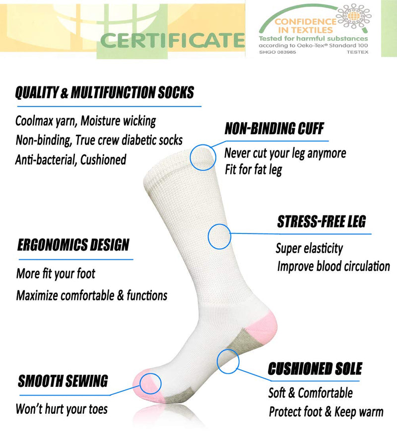 [Australia] - Women Diabetic Socks Non-Binding Wide Top Loose Fitting Medical Hospital Socks for Diabetes Edema Thick Ankle Crew Socks Casual Dress Sox 