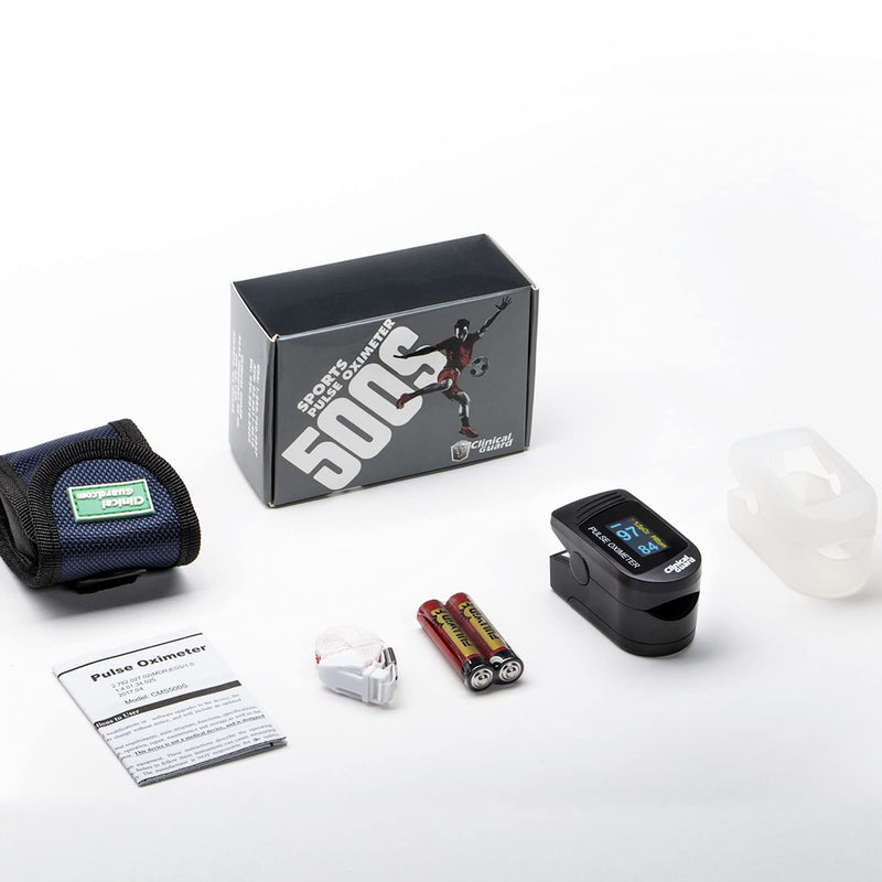 [Australia] - Clinical Guard 500S Deluxe Fingertip Pulse Oximeter Blood Oxygen Saturation Monitor with Heart Rate Tracker, OLED Display, Silicon Cover & Case, Midnight Black 