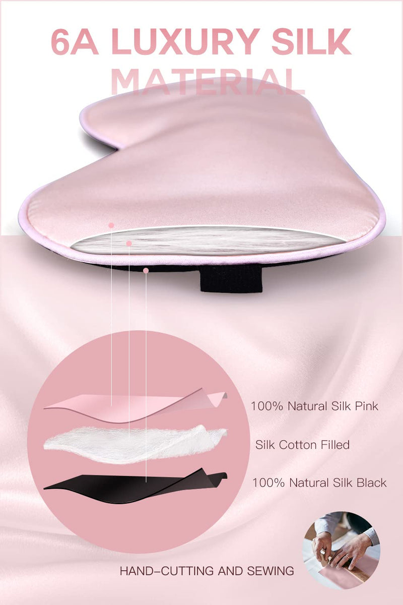 [Australia] - Silk Sleep Mask, Eye Mask, 22Momme 100% Pure Mulberry Silk Blackout Anti-Allergy Natural Silk Eye Mask with Adjustable Headband, Suitable for Men and Women (Black) (Pink) Pink 