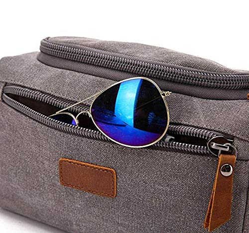 [Australia] - Men's Toiletry Bag Canvas Shaving Dopp Kit Leather Travel Bags Organizer Toiletry Kit Blue 