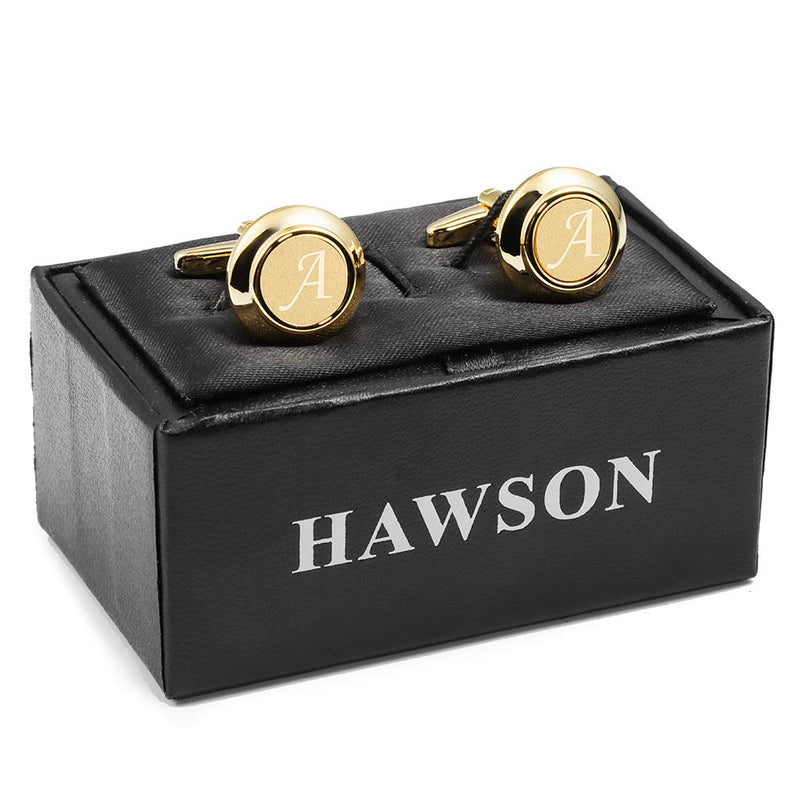 [Australia] - HAWSON 2 inch Tie Clips and Cufflinks Sets for Men A-Z Gold Engraved Letter Cufflinks and Tie Clips Sets for Formal Business Wedding A(2 Gold Cufflinks) 