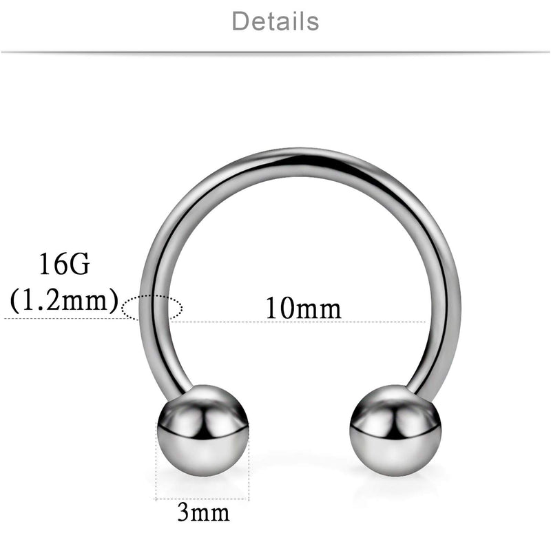 [Australia] - SCERRING 2-8PCS 16G G23 Titanium Horseshoe Septum Ring Nose Rings Hoop Helix Daith Cartilage Tragus Earrings Nipple Eyebrow Body Piercing Jewelry 8mm 10mm 12mm 14mm 2PCS - 16G 10mm 