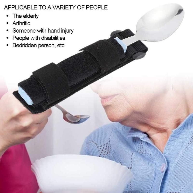 [Australia] - Easy Grip Eating Aids Spoon Adaptive Eating Utensils Rotating Stainless Steel Holder Silverware Set Elderly Care Spoon Arthritis Disabled Patient Dining Scoop Utensil with Auxiliary Strap 