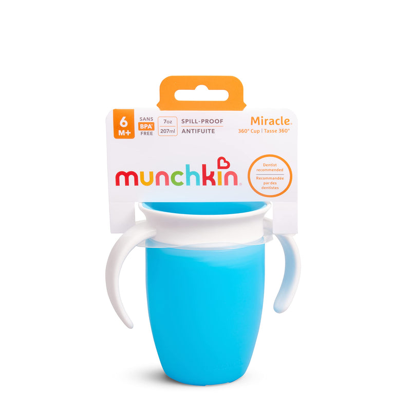 [Australia] - Munchkin Miracle 360 Cup, Baby and Sippy Cup, Ideal Sippy, Water and Weaning Cup 6+ to 12 Months, 7 oz/207 ml, Blue 1 Pack 