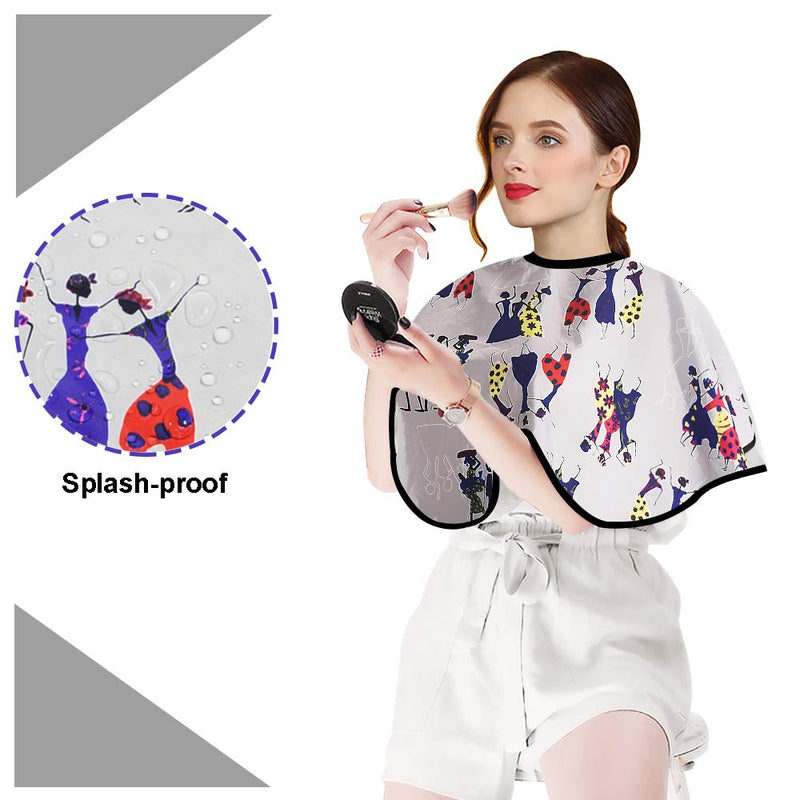 [Australia] - Noverlife Short Makeup Cape with Pattern Design, Makeover Bib for Beauty Salon Clients Smock, Lightweight Comb-out Beard Shaving Apron Hairdressing Shampoo Cape for Makeup Artist Beautician Stylist Artsy (Snap Button Closure) 