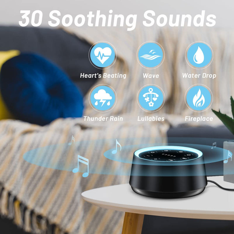 [Australia] - EasyHome Sleep Sound Machine White Noise Machines with 30 Soothing Sounds 12 Adjustable Night Light 10 Adjustment Brightness 36 Levels of Volume 5 Timers and Memory Function Home Travel Office Black 