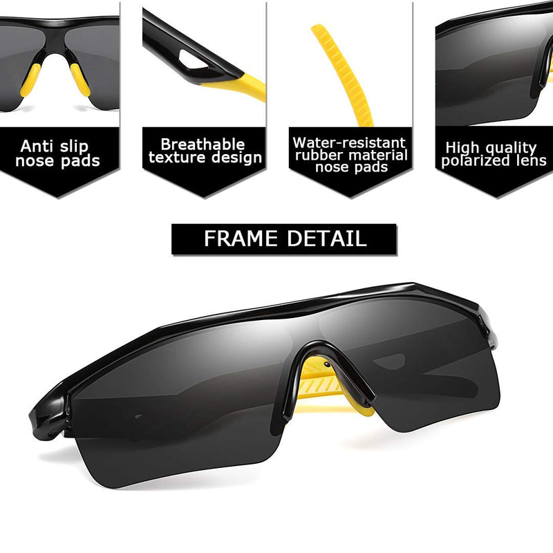 [Australia] - FEISEDY Kids Teens Sports Polarized Sunglasses TR90 Frame Boys Girls Cycling B2454 Black-yellow 125 Millimeters 