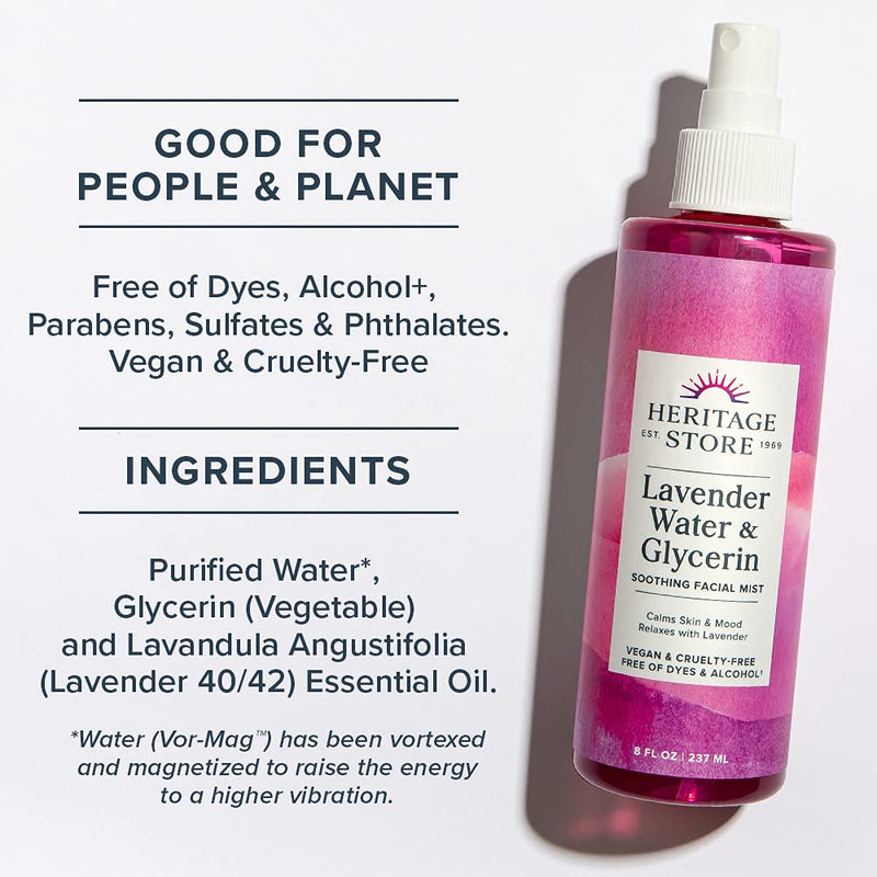 [Australia] - Heritage Store Lavender Water & Glycerin Soothing Facial Mist | Calms Skin & Mood | Refreshes & Hydrates | Vegan | 8oz 