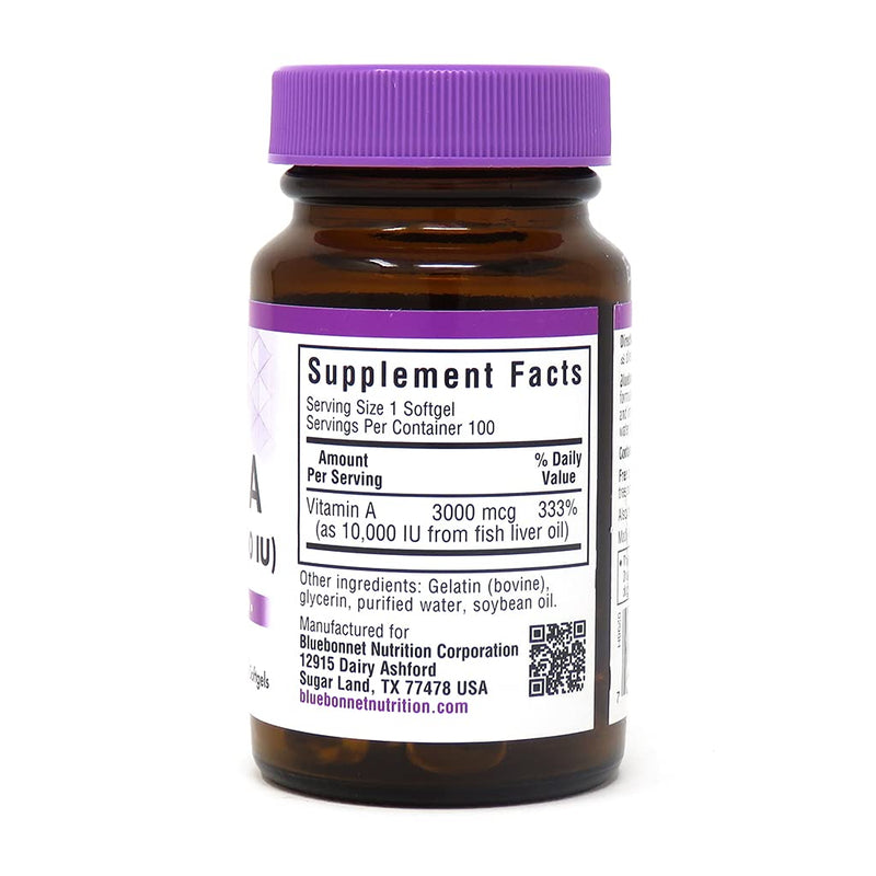 [Australia] - Bluebonnet Nutrition Vitamin A 10,000 IU from Deep Sea, Cold Water, Fish Oil - For Eye Health & Immune Function* - Gluten Free - Dairy Free - Molecularly Distilled - 100 Softgels - 100 Servings 