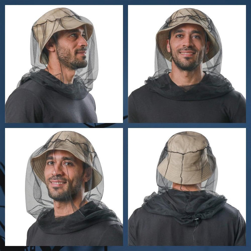 [Australia] - Midge Head Net with Storage Bag Face Net Mesh Nylon Mosquito Head Net for Outdoor Hiking Camping Climbing Fishing and Walking (Black) Black 