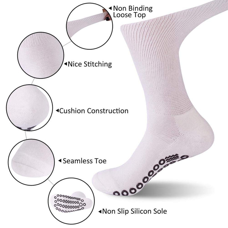 [Australia] - Non Slip Diabetic Socks,JSPA Girls Women Sticky Grippers Yoga Socks for Home Hospital Pilates Non-Skid Bariatric Extra Wide Slipper Socks for People with Swollen feet Diabetes & Edema 4 Pairs White M: shoe size 9-11 