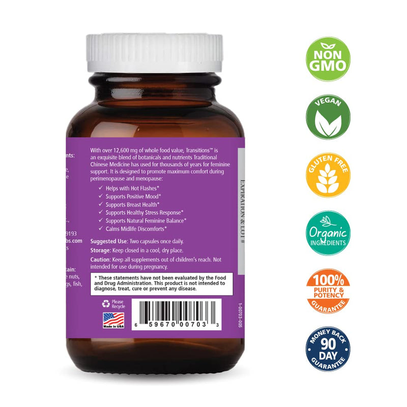 [Australia] - Pure Essence Labs Transitions - Vitamins for Women - Natural Menopause Relief Supplement - Promotes Hormone Balance, Reduces Hot Flashes, Mood Swings, Night Sweats (60 Capsules) 60 Count (Pack of 1) 