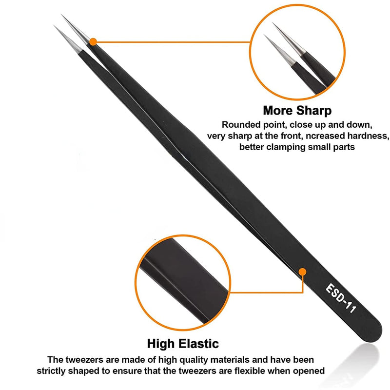 [Australia] - Precision ESD Tweezers Set, Anti-Static Stainless Steel Tweezers Set Kit Perfect for Electronics, Craft, Jewellery, Soldering, Laboratory Work and Detailed Work 10pcs 