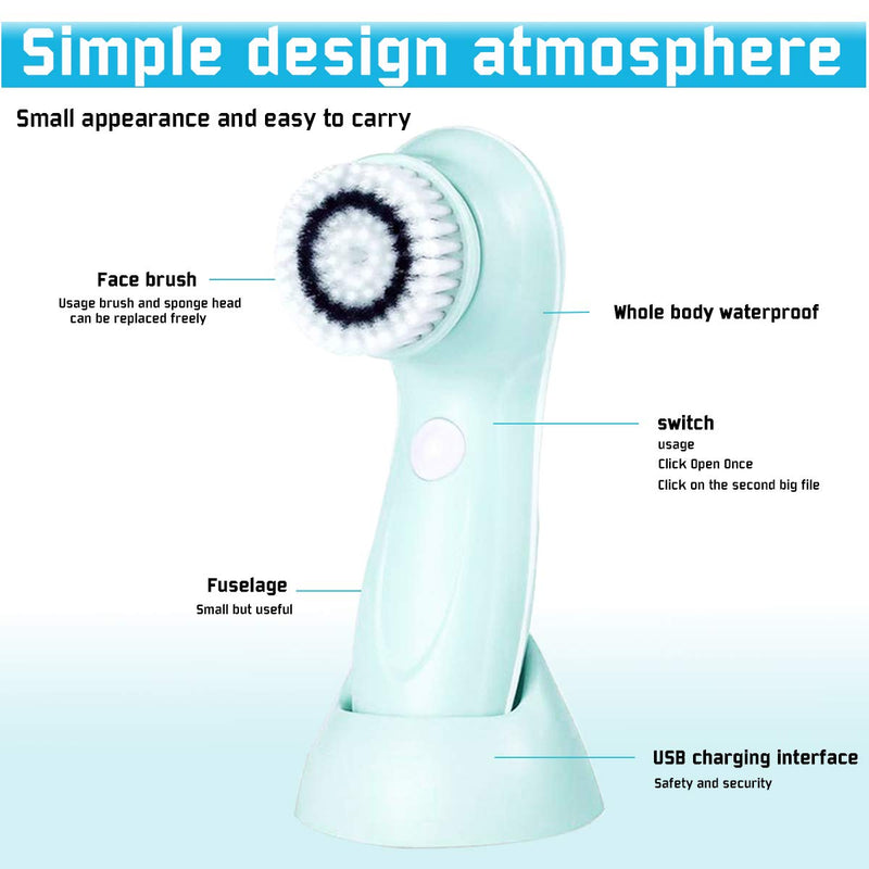 [Australia] - Gackoko Facial Cleansing Brush- Latest advanced cleasing Technology & 3 Brush Heads-USB Rechargeable Electric Rotating Face- IPX6 Waterproof-Advanced Face Spa System for Exfoliating Deep clease (Blue) Blue 