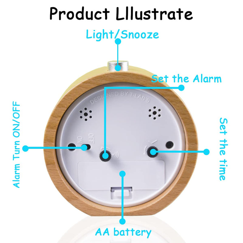 [Australia] - ECVISION Handmade Classic Small Round Silent table Snooze beech Wood Alarm Clock with nightlight Light Woodgrain 
