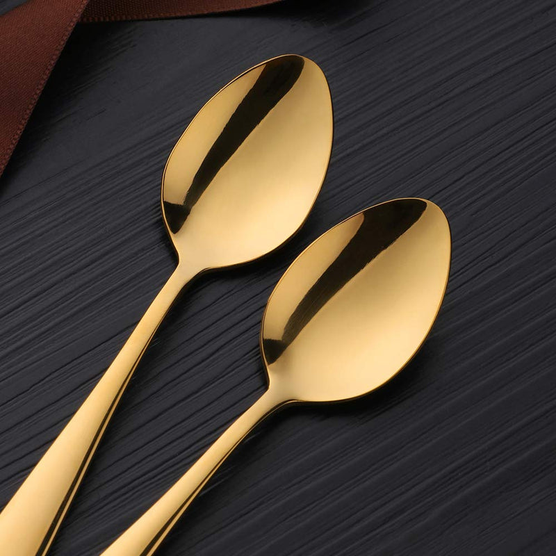 [Australia] - SUNSENGEUR Tea Spoons 12-Piece Autograph Dinnerware Set Stainless Steel Set Use for Home, Kitchen, Restaurant- 5.3 Inches-Gold Gold 