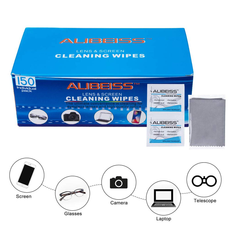 [Australia] - 150 Pack Pre-Moistened Lens Wipes ALIBEISS Screen Wipes for Glasses, Camera, Tablets, Smartphone, Screens and Other Delicate Surfaces 150 Count (Pack of 1) 