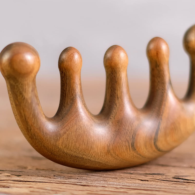 [Australia] - Wooden Massage Comb with Wide Tooth, Scalp Massager Round Tooth Comb, Gua Sha Manual Lymphatic Drainage Massage Tool, Fatigue Relieve Acupoint Massager 