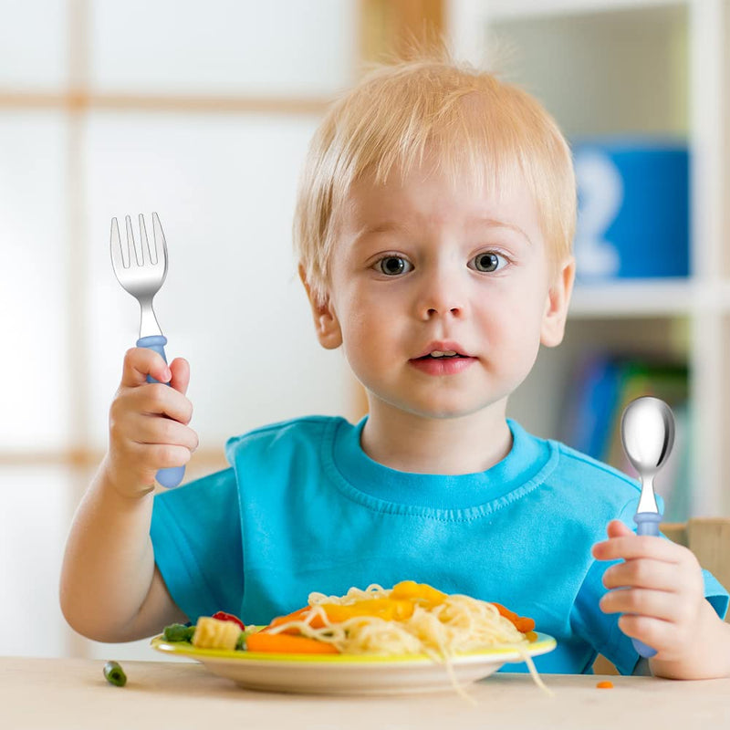 [Australia] - Vicloon Baby Fork and Spoon, 3 Set/6 PCS Toddler Utensils Spoons Forks Tableware Set, Toddler Utensils Stainless Steel Baby Forks and Spoons, Baby Feeding Cutlery Utensils Weaning Spoons for Kids Blue/Green/Pink 