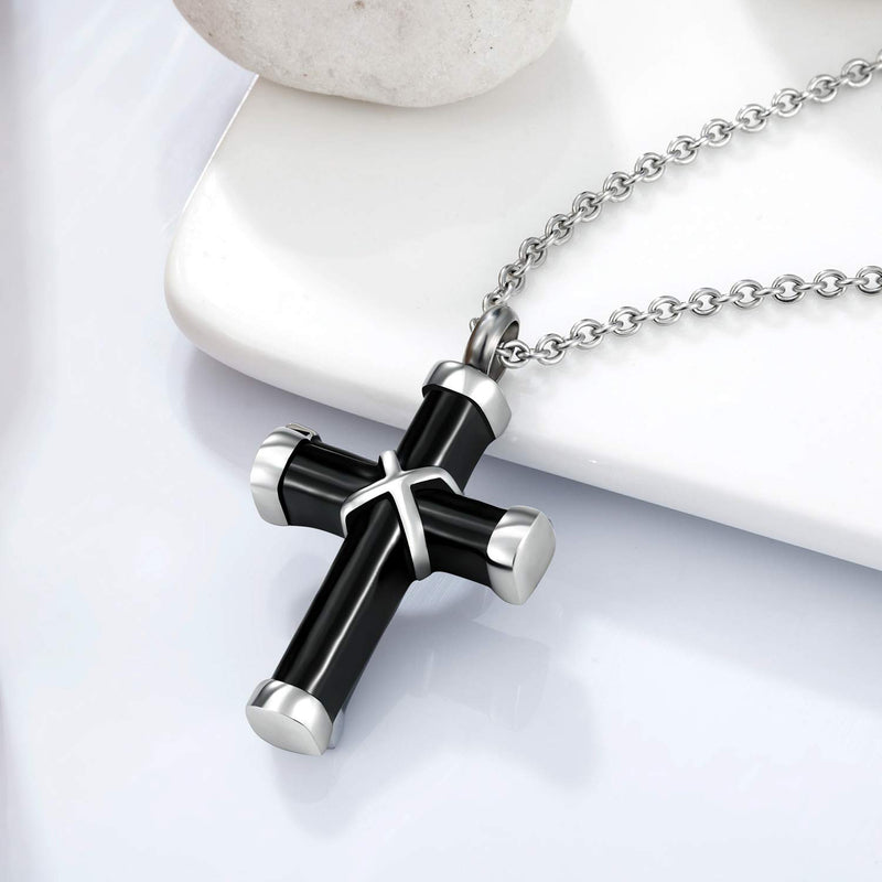 [Australia] - Norya Cremation Jewelry Cross Urn Necklace for Ashes Stainless Steel Memorial Pendant Cross 1 