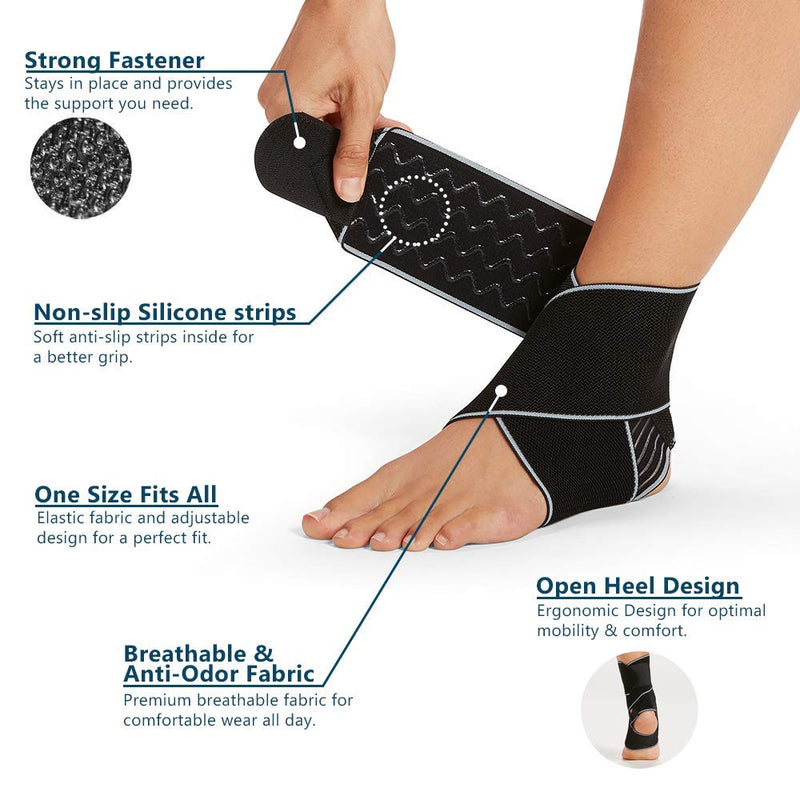 [Australia] - ComfiLife Ankle Brace for Men & Women – Adjustable Compression Ankle Support Wrap – Perfect Ankle Sleeve for Plantar Fasciitis, Achilles Tendon, Minor Sprains, Sports – Breathable, One Size Fits All Standard Black 