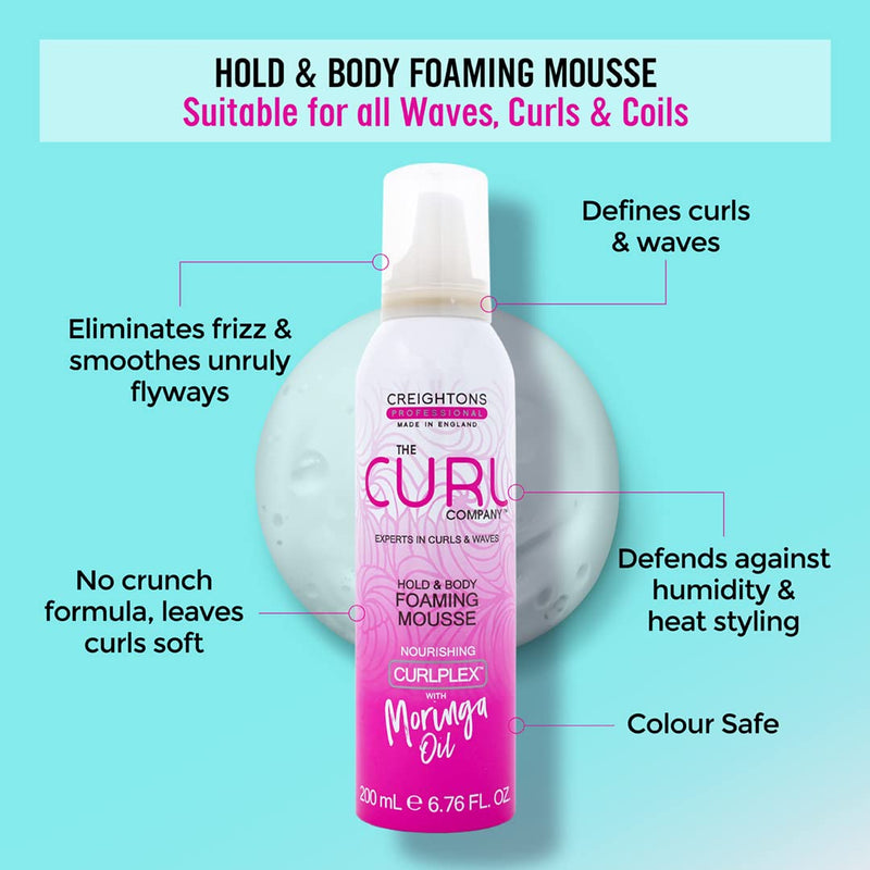 [Australia] - The Curl Company Hold and Body Foaming Mousse (200 ml) - Defines Curls and Waves, Eliminates Frizz and Smoothes Unruly Flyways; Professionally Formulated with Curplex and Nourishing Moringa Oil 