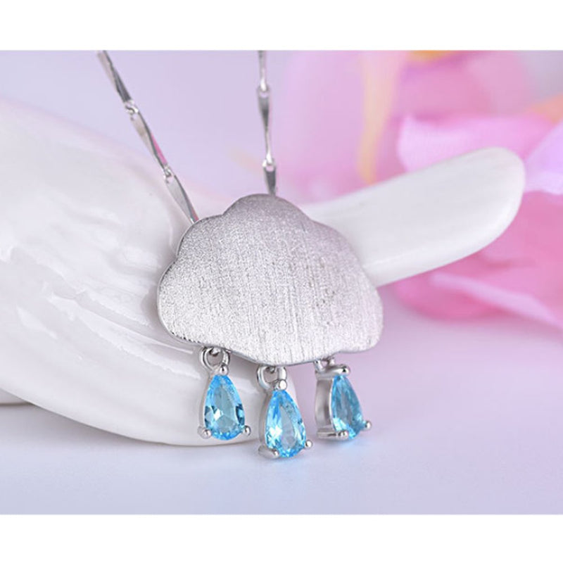 [Australia] - Looyar S925 Sterling Silver Clouds Raindrop Necklace Simple Temperament Pendant Necklace for Girl 