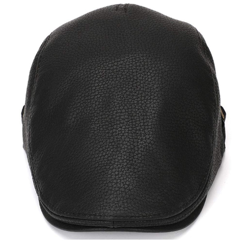 [Australia] - Men Women Vintage Leather Beret Flat Cap Gatsby Newsboy Driving Ivy Hat Black 